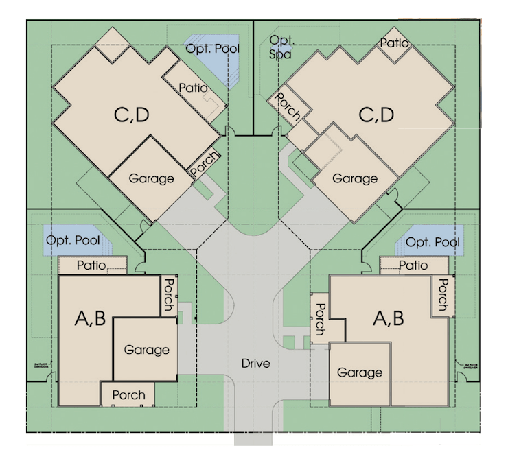 Site plan for the Quad, a group of four detached starter homes