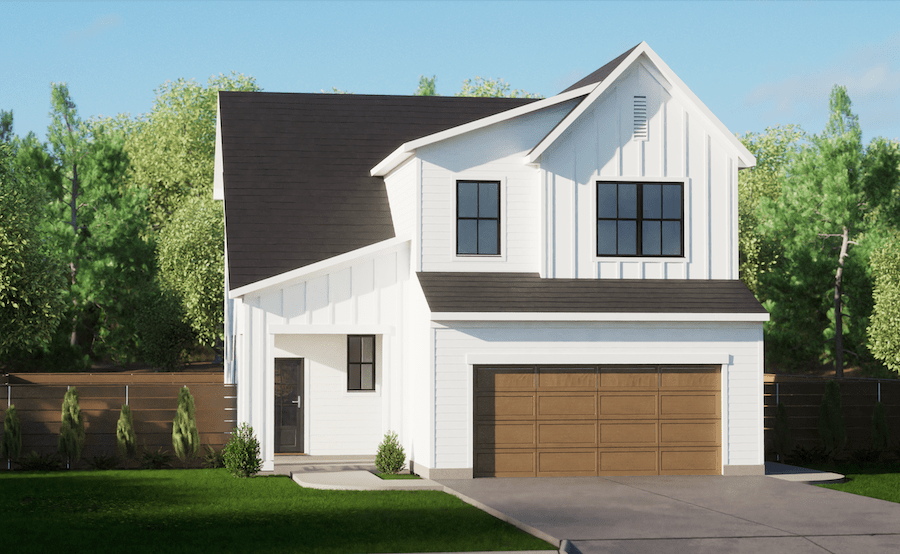 Exterior option for The Lexington detached starter home by GMD Design Group.