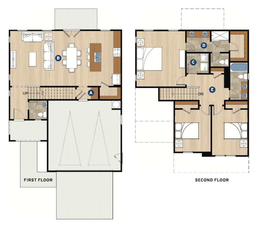 Floor plans for The Lexington detached starter home by GMD Design Group.