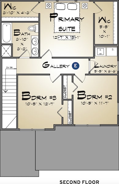 Second-floor plan for The Southwood detached starter home.