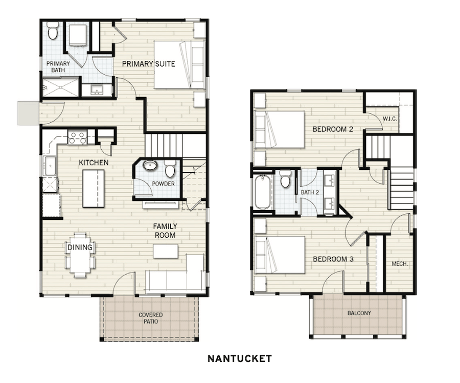 Nantucket detached starter home floor plan in the Indigo Cottages community.