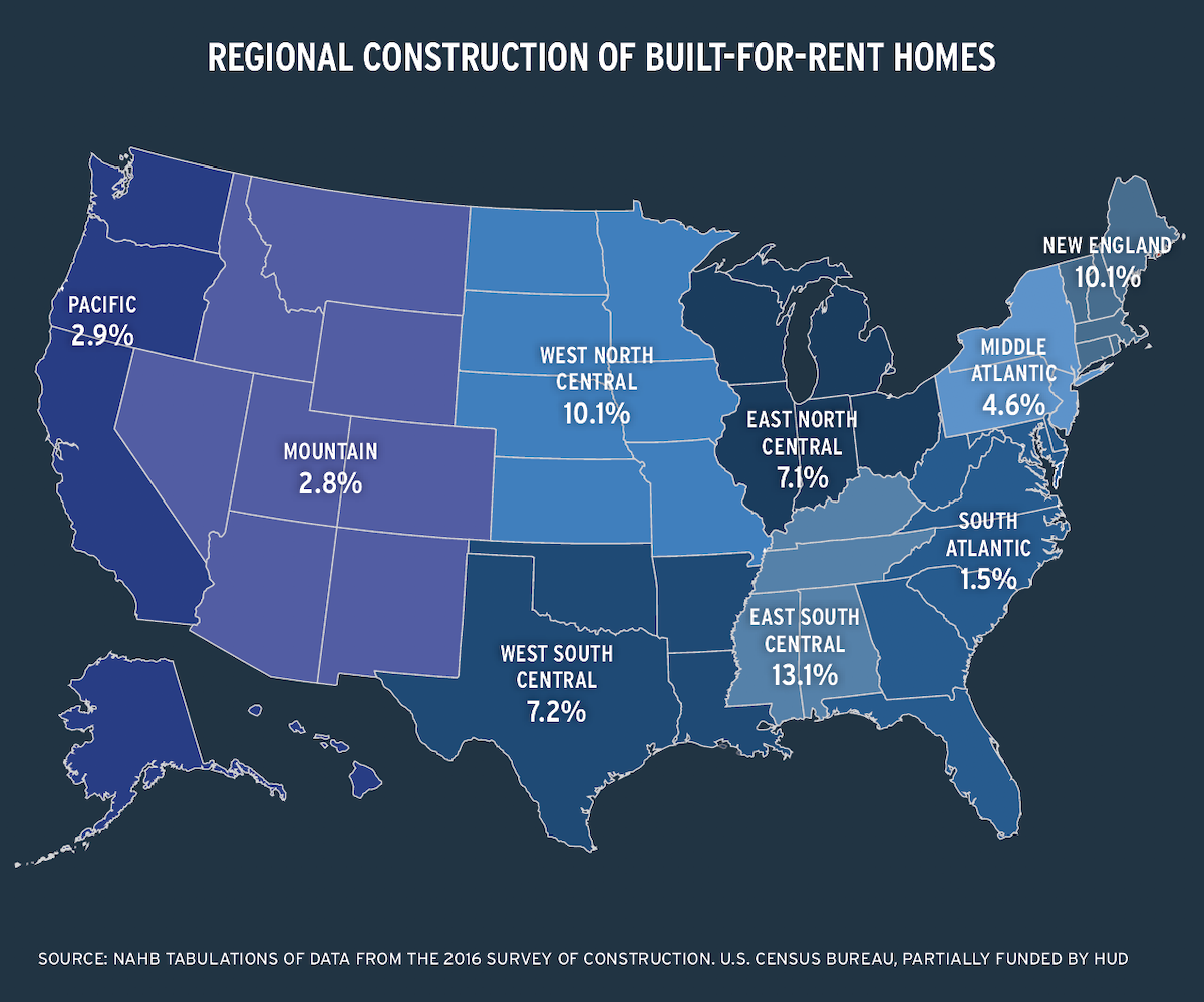 US map of regional construction of built-for-rent homes