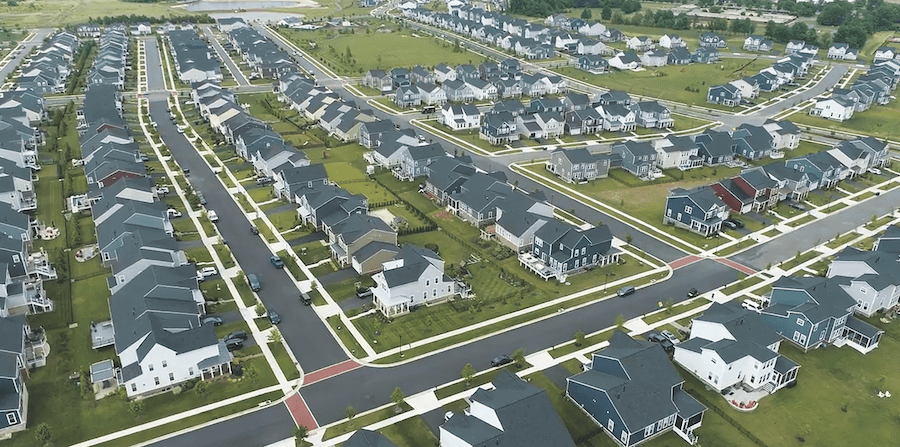 Aerial view of Meadowbrook Farm community by Van Metre Homes