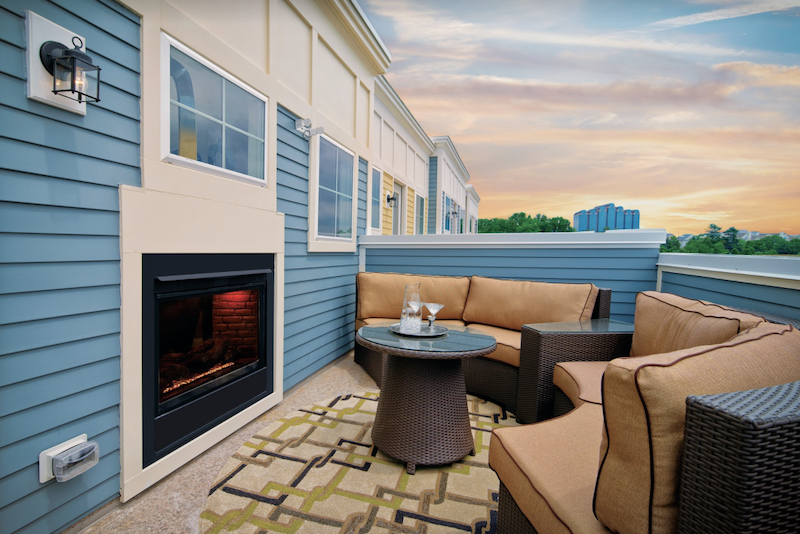 seating in the outdoor living space on the rooftop at Crown in Gaithersburg, MD