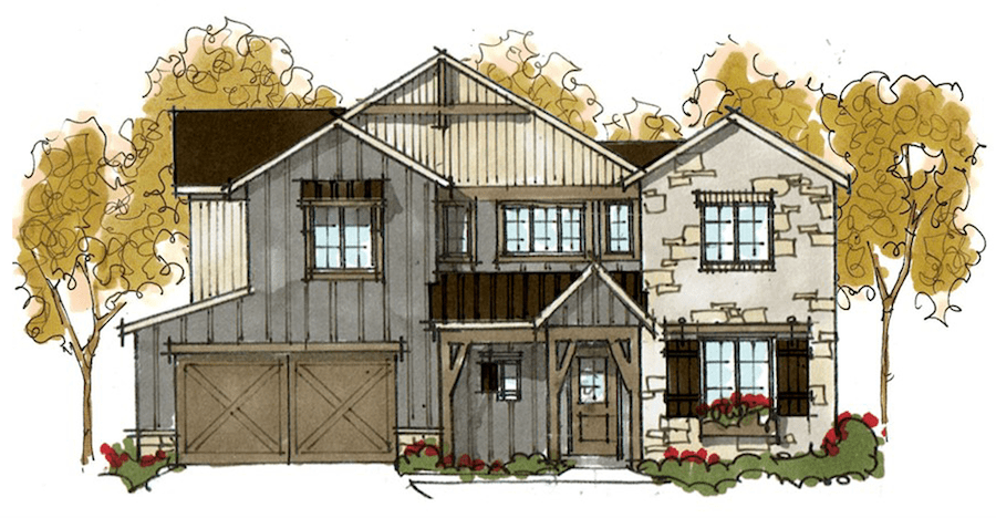 Front elevation of TK Design & Associates' Plan 350 multi-gen home