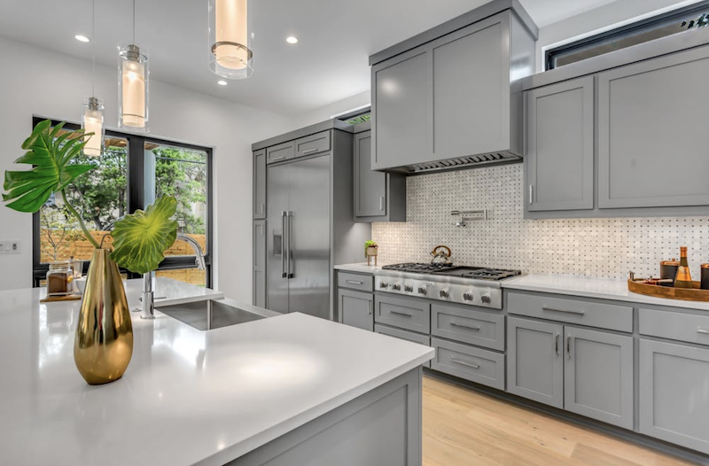 gray, high-end wall-mounted kitchen cabinets