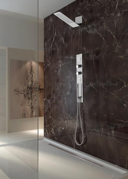 Lenova Thermostatic Pressure Balance spa Shower Valve Bath installation shower black marble tiles.