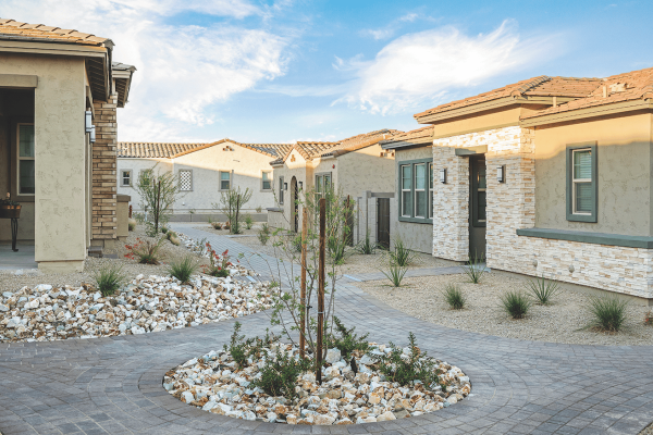 The paseo meanders through The Havenly build-to-rent community.