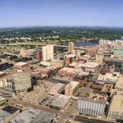 Aerial view of Cedar Rapids, Iowa skyline