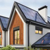 A new home with solar panels on the roof