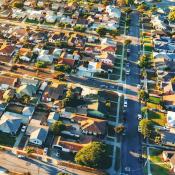 An aerial view of a residential neighborhood