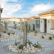 The paseo meanders through The Havenly build-to-rent community.