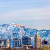 Skyline view of Salt Lake City at dusk