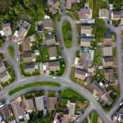 An aerial view of a residential area