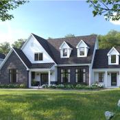 Rendering featuring Versetta Stone panelized stone siding (Tight-Cut profile in Northern Ash) and TruExterior poly-ash siding