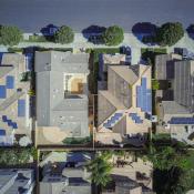 Top view of houses with solar panels