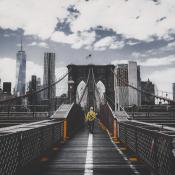 Man walking on bridge in New York