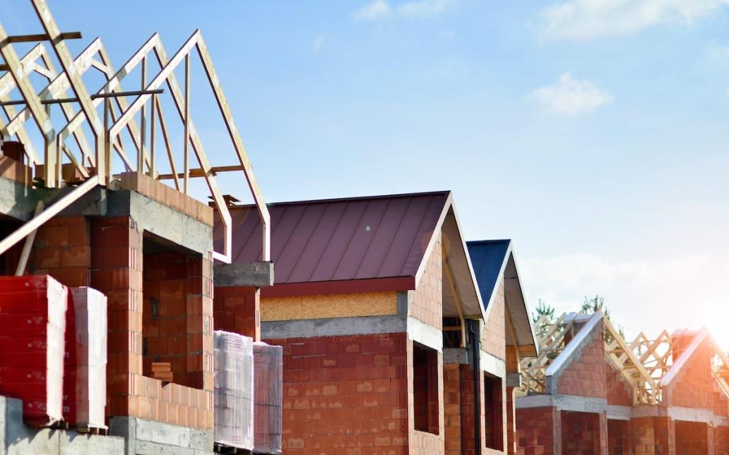 A row of homes under construction