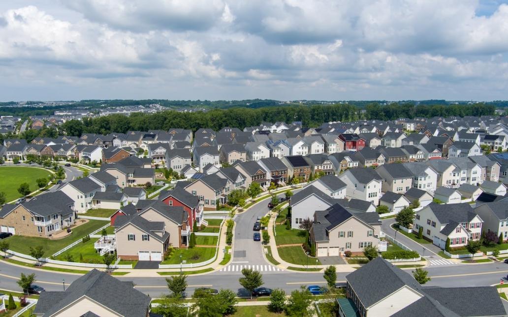 Aerial view of suburban area