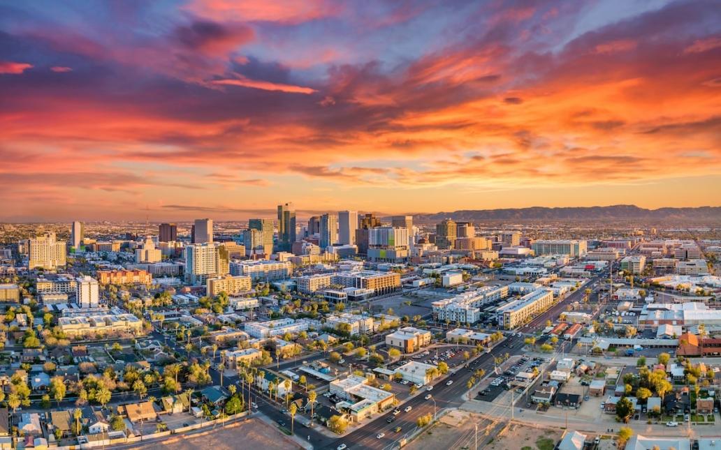 Skyline view of Phoenix during sunset