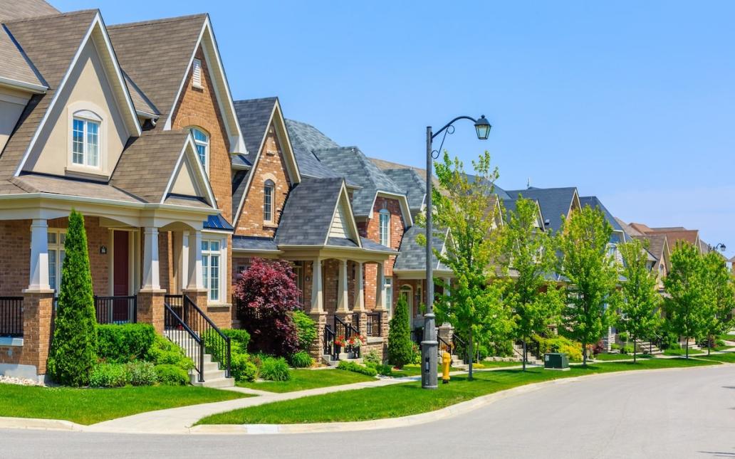 A row of homes in a residential neighborhood