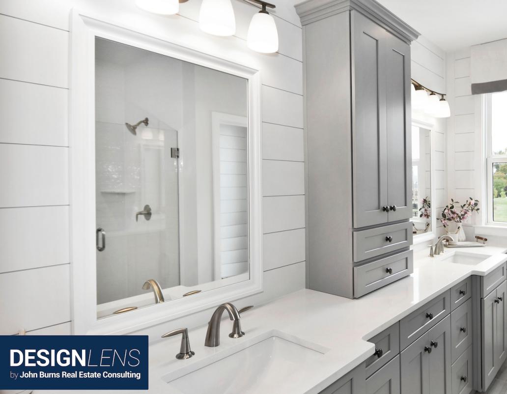 5 Top Bathroom Design Trends for 2021 Ample counter space enabled Van Metre Homes to increase bathroom storage at Prosperity Plains (Chantilly, Va.) with a tower between the two sinks. Photo courtesy DesignLens, John Burns Real Estate Consulting  