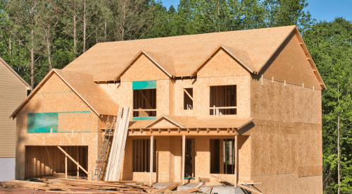 New single-family home framing under construction