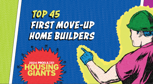 Man in hardhat points to "Top 45 First Move-Up Home Builders"