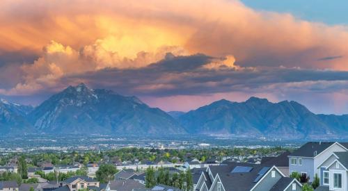 View of residential neighborhood in Salt Lake City during sunset