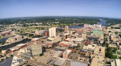 Aerial view of Cedar Rapids, Iowa skyline