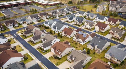 Aerial view of suburban neighborhood