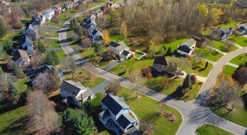 Aerial view of neighborhood in Rochester, N.Y. 