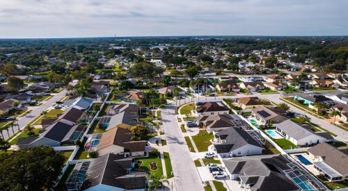 Aerial view of suburban neighborhood in Tampa, Fla.