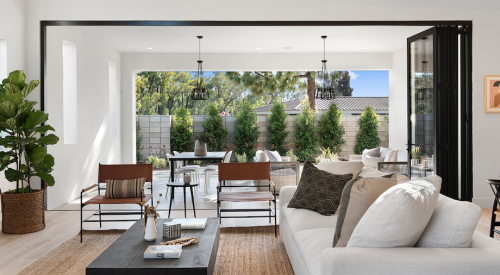 2019 Professional Builder Design Awards Silver Single Family over 3100 sf interior with large sliding doors for transition to outdoors