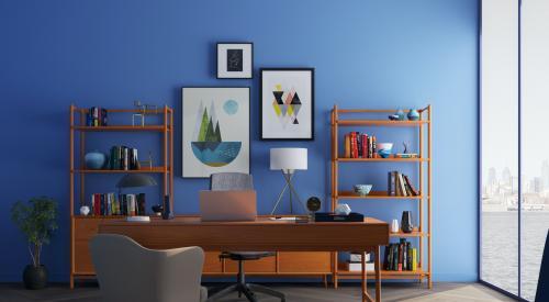 Interior office space blue walls