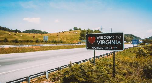 Road sign of entering Virginia state