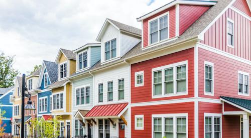 Row of colorful suburban homes