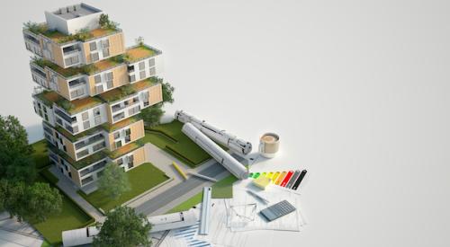 Mock up of green apartment building