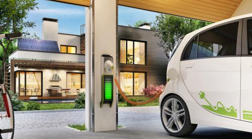 Electric car charging in home garage