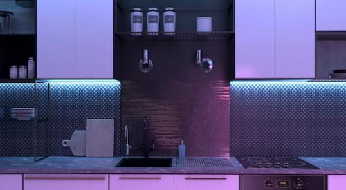 Purple antimicrobial LED lighting in kitchen