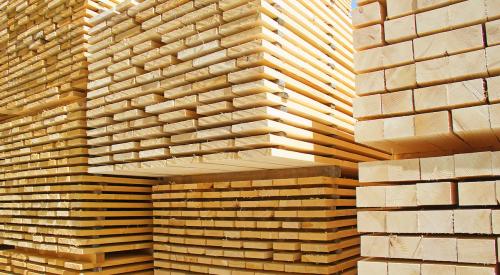Stacks of lumber in the lumberyard