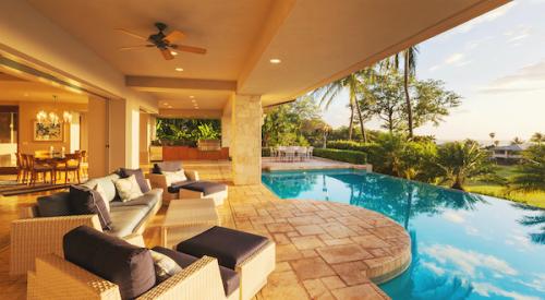 Backyard of luxury home with pool, deck