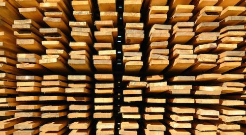 Stacked lumber building material in the lumberyard