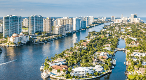 Homes along water on the Atlantic Coast of South Florida