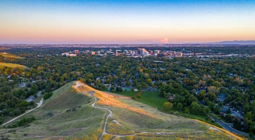 Boise aerial view from a distance at sunset