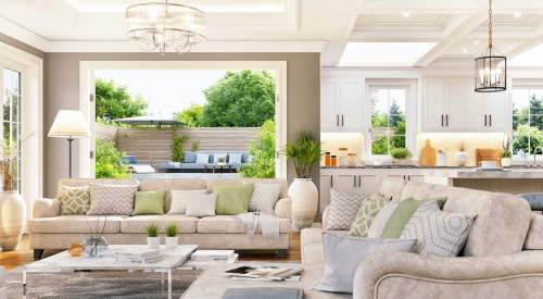 Bright, sunny open-plan home interior