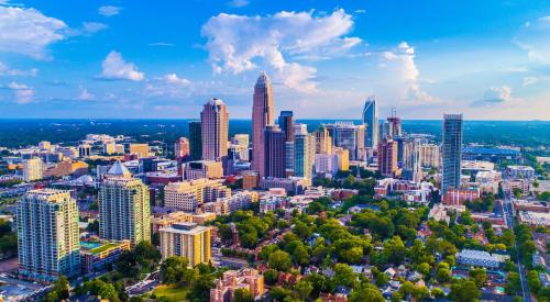 Aerial view of Charlotte, N.C., on a sunny day