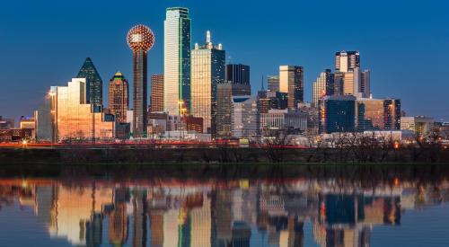 Dallas, Texas city skyline in the evening