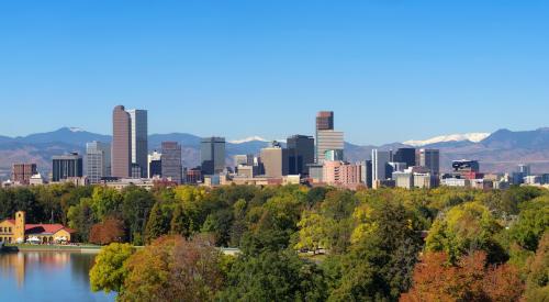 Panoramic view of Denver and the Rockies
