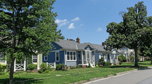 Affordable starter homes on a suburban street